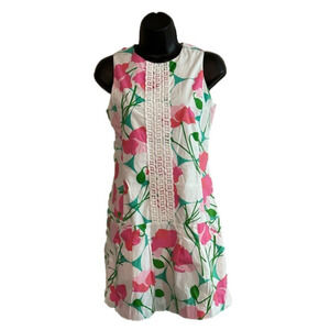 Lilly Pulitzer Girls Sleeveless Shift Dress 16 Altered Tucks White Pink Green